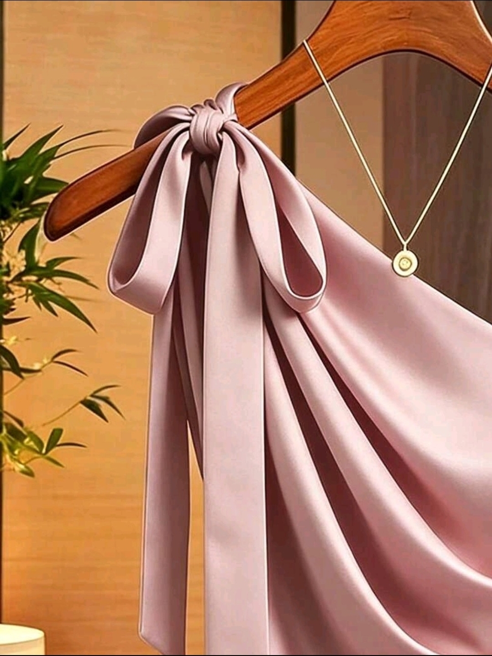 Franclia Satin Shoulder Bow Decor Asymmetrical Ruched Fitted Top - Picture 4 of 4